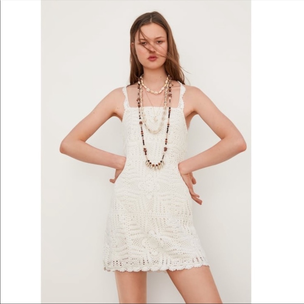 Zara Oyster White Crocheted Boho Dress Sz XL